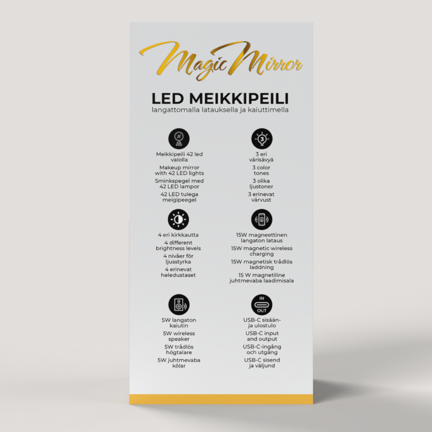 Magic Mirror LED-valaistu meikkipeili langattomalla laturilla ja kaiuttimella, kulta