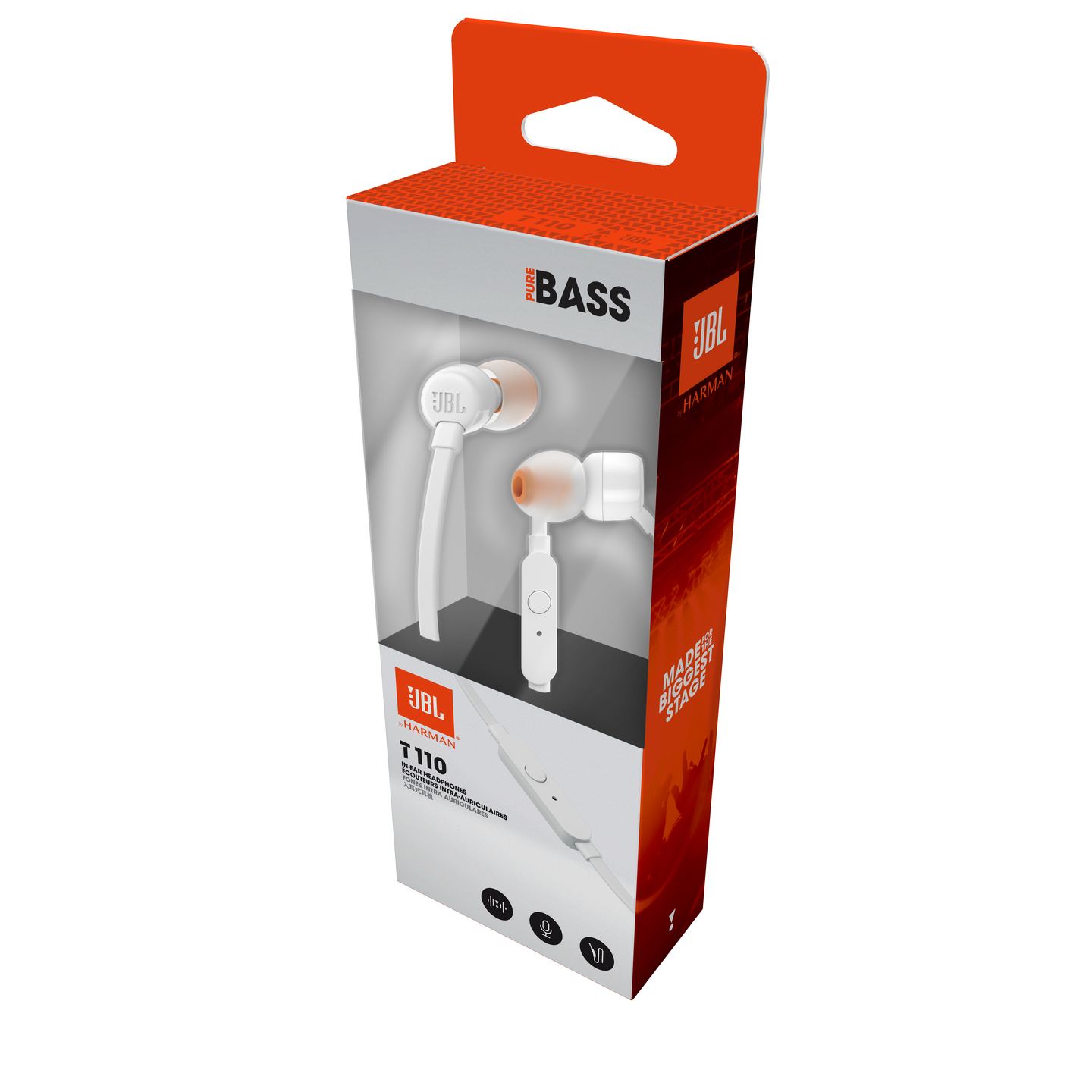 JBL T110 -nappikuulokkeet, valkoinen