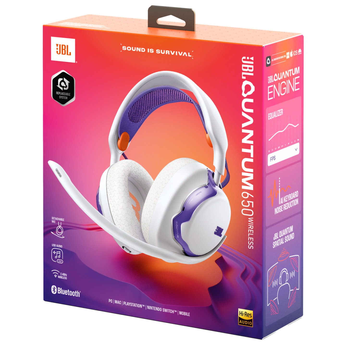 JBL Quantum 650 -langattomat pelikuulokkeet, valkoinen