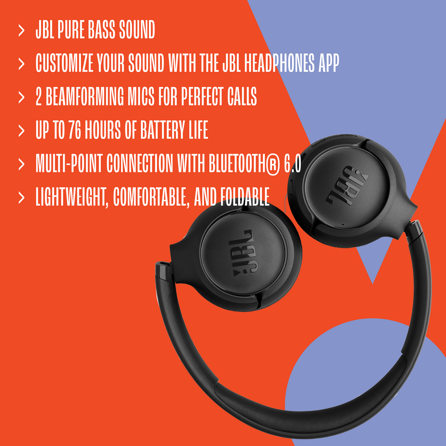JBL Tune 530BT -langattomat sankakuulokkeet, musta