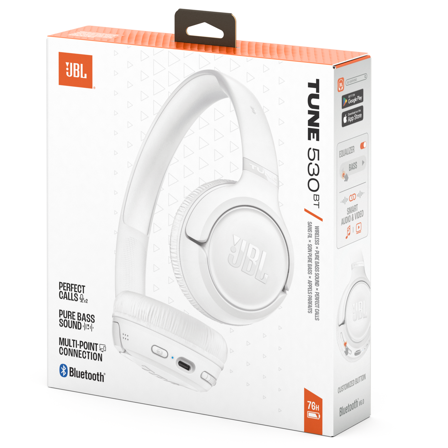 JBL Tune 530BT -langattomat sankakuulokkeet, valkoinen