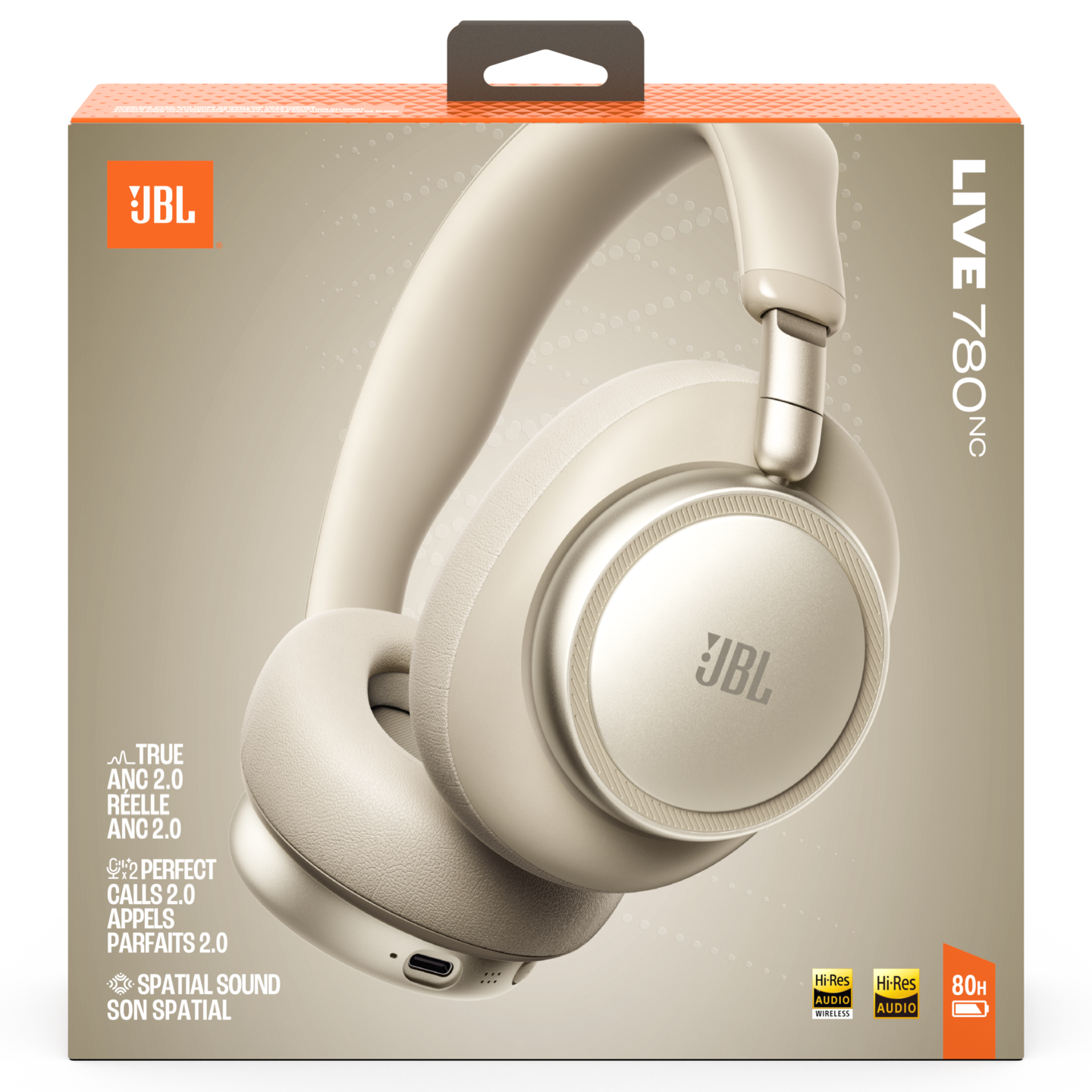JBL Live 780NC -langattomat vastamelusankakuulokkeet, beige