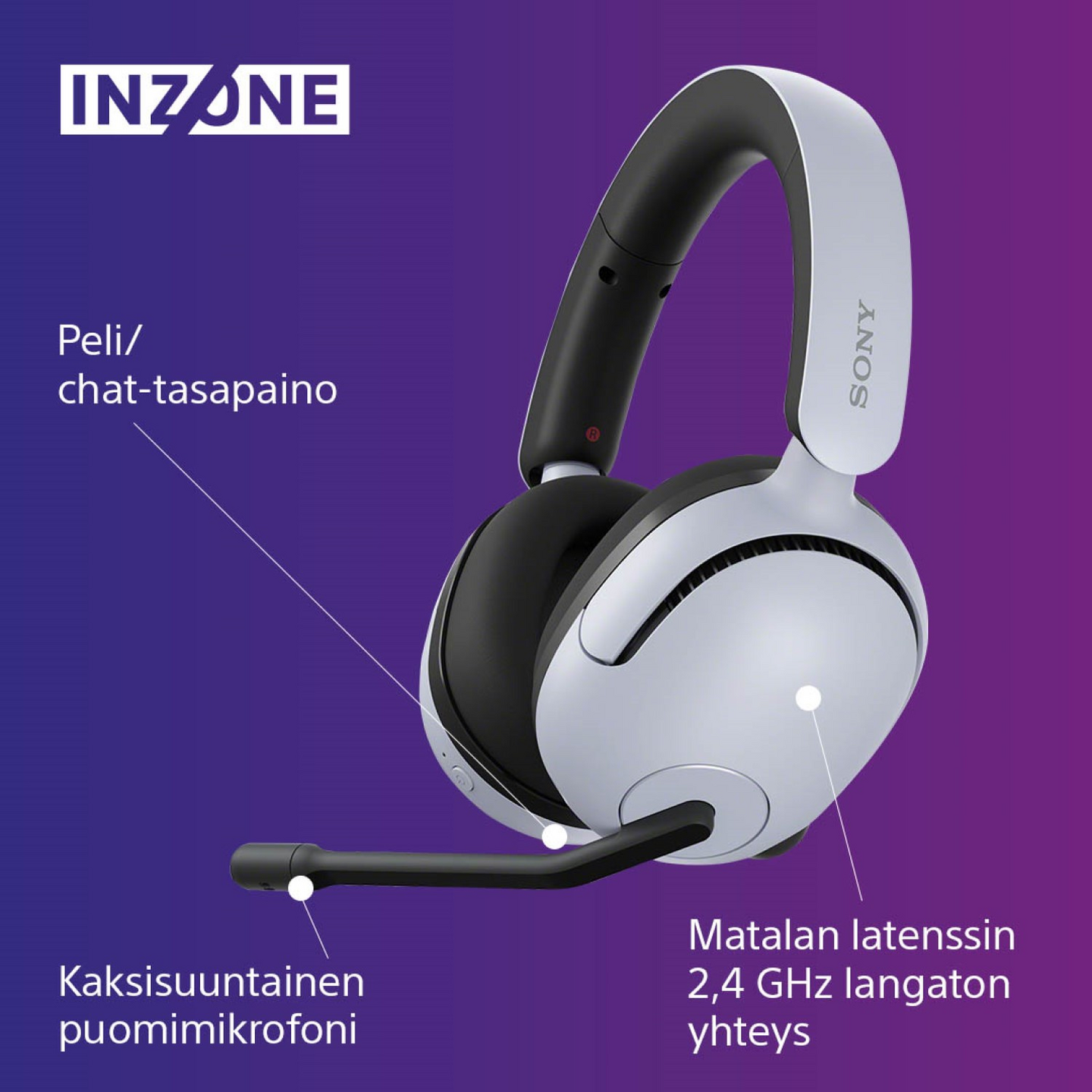 Sony INZONE H5 -langattomat pelikuulokkeet, valkoinen
