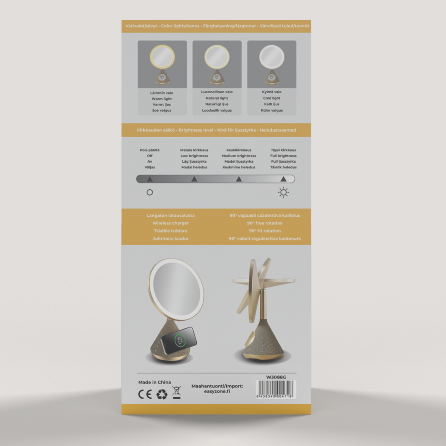 Magic Mirror LED-valaistu meikkipeili langattomalla laturilla ja kaiuttimella, kulta