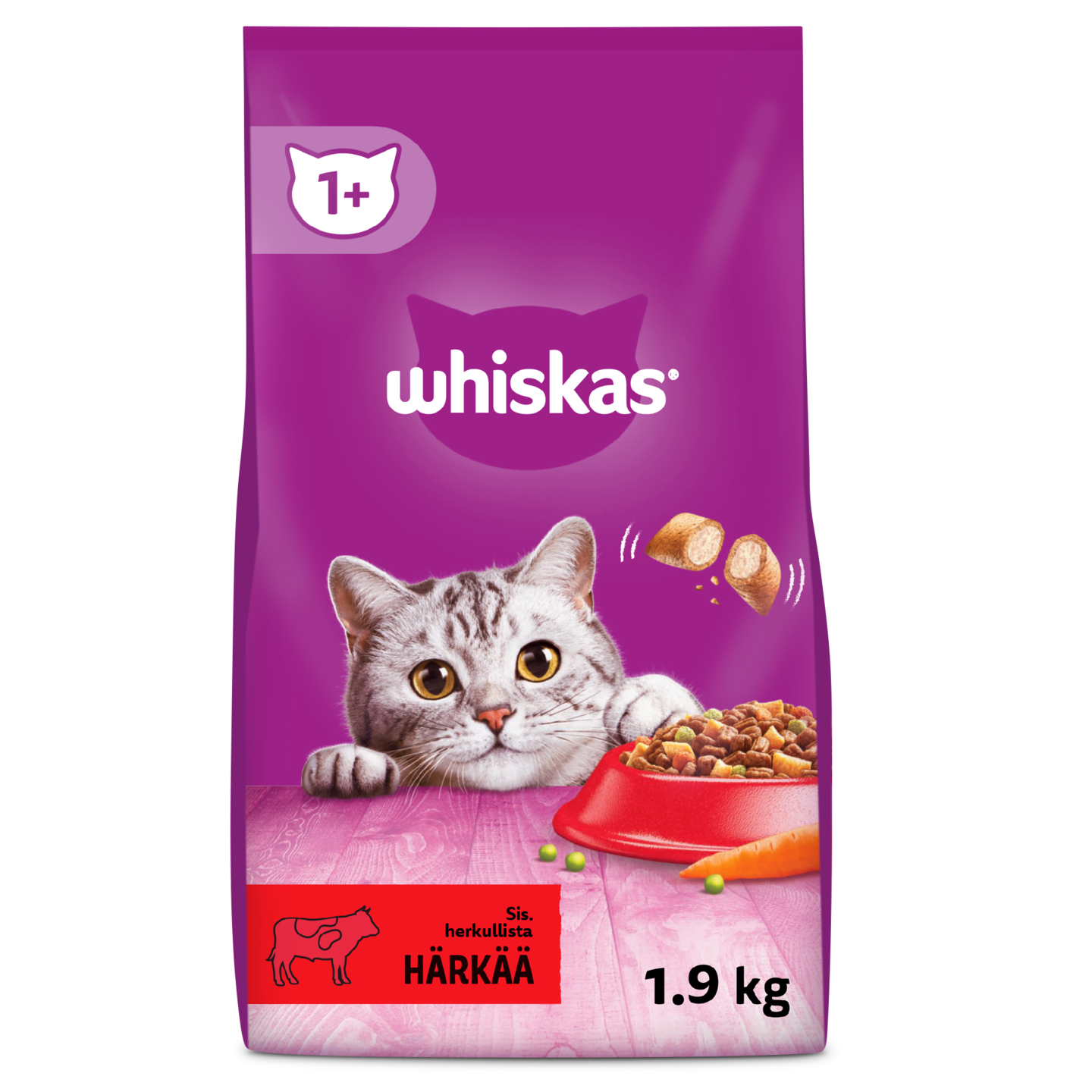 Whiskas 1+ kissan kuivaruoka 1,9kg härkä
