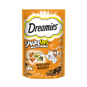 Dreamies Shakeups Multivitamin 55g Rockin Roost kana-ankka-kissanminttu