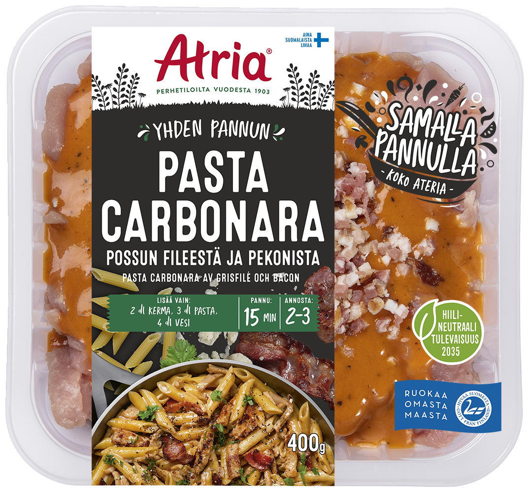 Atria Yhden Pannun Pasta Carbonara Possun Fileestä ja Pekonista 400g