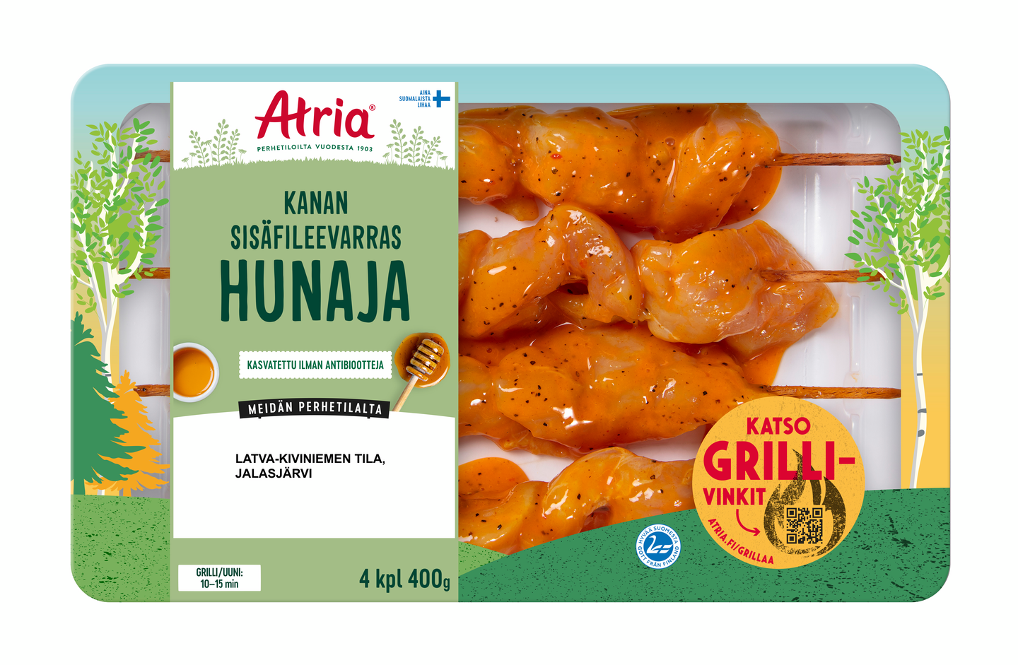 Atria broilerin sisäfileevarras 400g hunajamarinoitu
