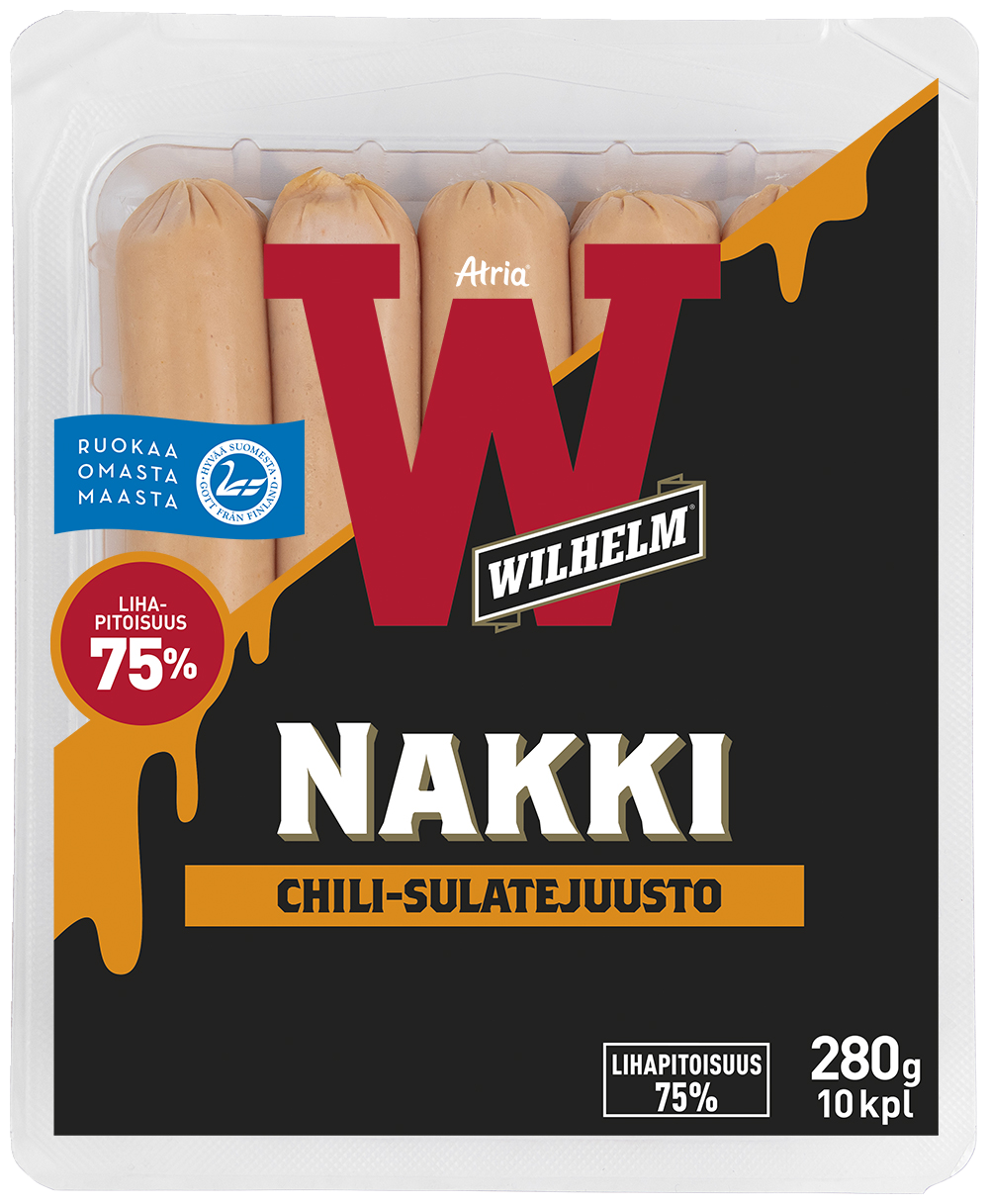 Atria Wilhelm Werneri Chili-sulatejuusto Kuoreton Nakki 280g
