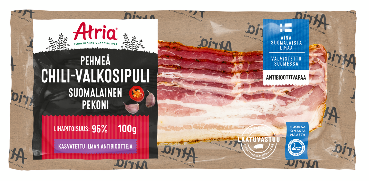 Atria Suomalainen Pekoni pehmeä chili-valkosipuli 100g