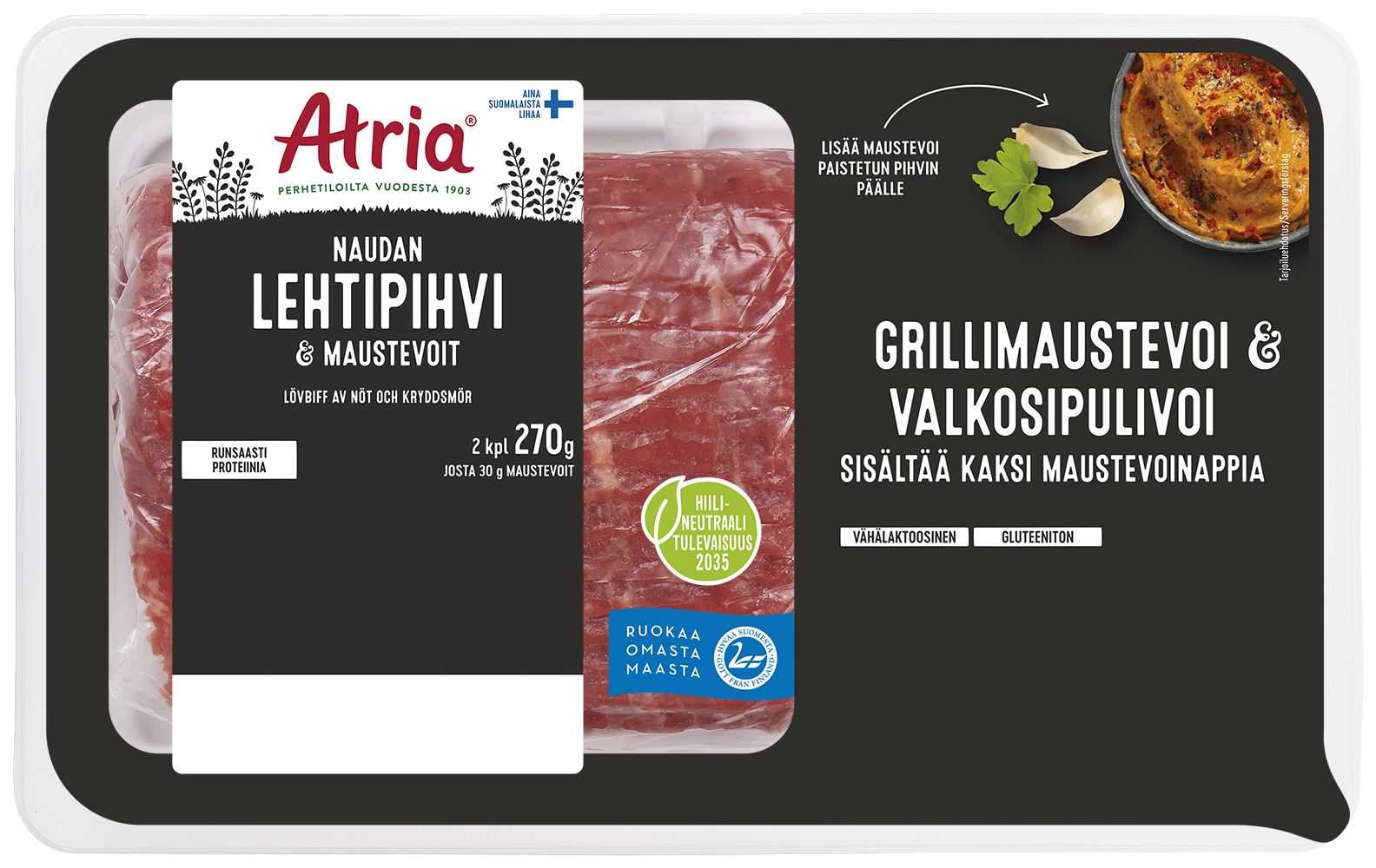 Atria naudan lehtipihvi ja maustevoit 2kpl 270g