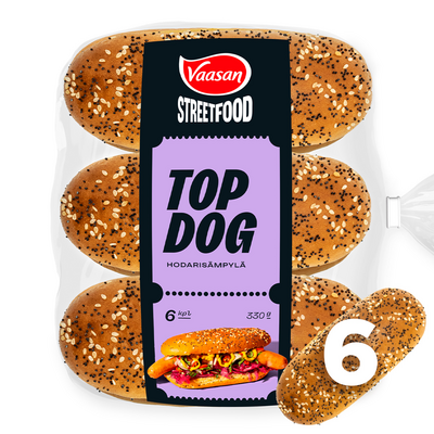 Vaasan Street Food Top Dog hodarisämpylä 6kpl/330g
