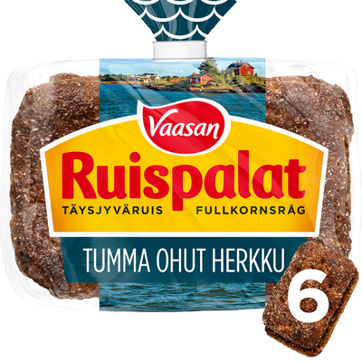 Vaasan Ruispalat Tumma Ohut Herkku 6kpl 205g täysjyväruisleipä