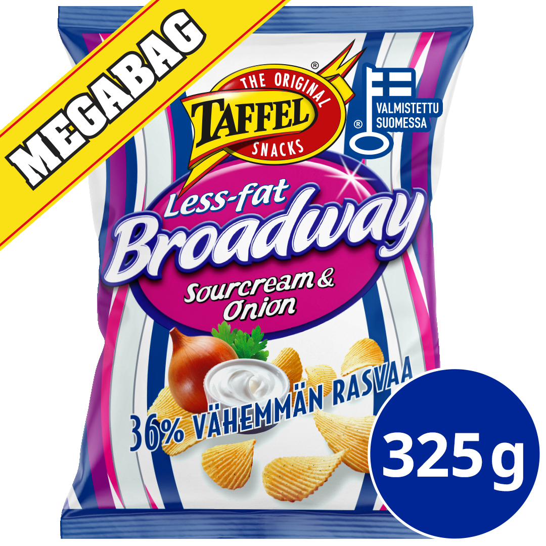 Taffel sipsi Broadway Less Fat 325g sourcream&onion perunalastu