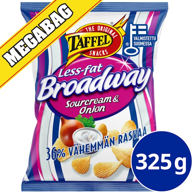 Taffel sipsi Broadway Less Fat 325g sourcream&onion perunalastu | K-Ruoka  Verkkokauppa