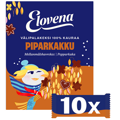 Elovena täysjyvävälipalakeksi 10x30g piparkakku 100% kauraa