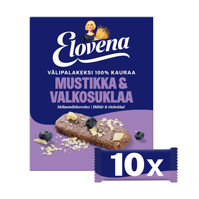 Elovena 100% kauraa välipalakeksi 10x30g mustikka valkosuklaa