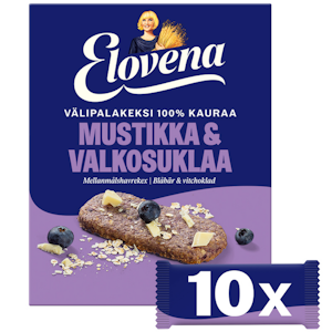 Elovena 100% kauraa välipalakeksi 10x30g mustikka valkosuklaa