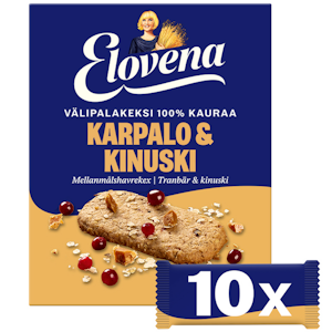 Elovena 100% kauraa välipalakeksi 10x30g karpalo kinuski