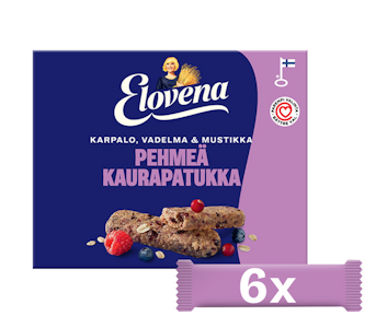 Elovena 6x30g karpalo-vadelma-mustikka pehmeä kaurapatukka