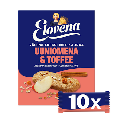 Elovena välipalakeksi 10x30g Uuniomena & Toffee