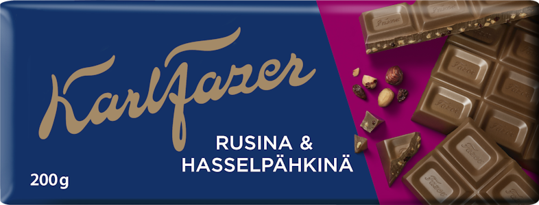 Karl Fazer Pähkinä-Rusina maitosuklaalevy 200g