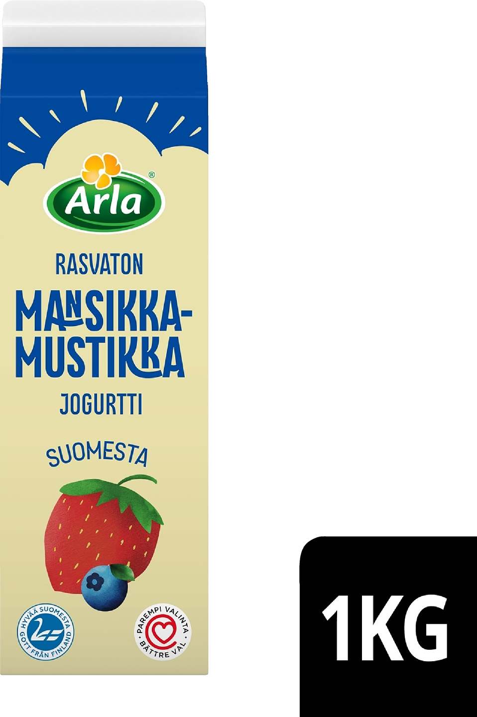 Arla jogurtti 1kg mansikka-mustikka rasvaton
