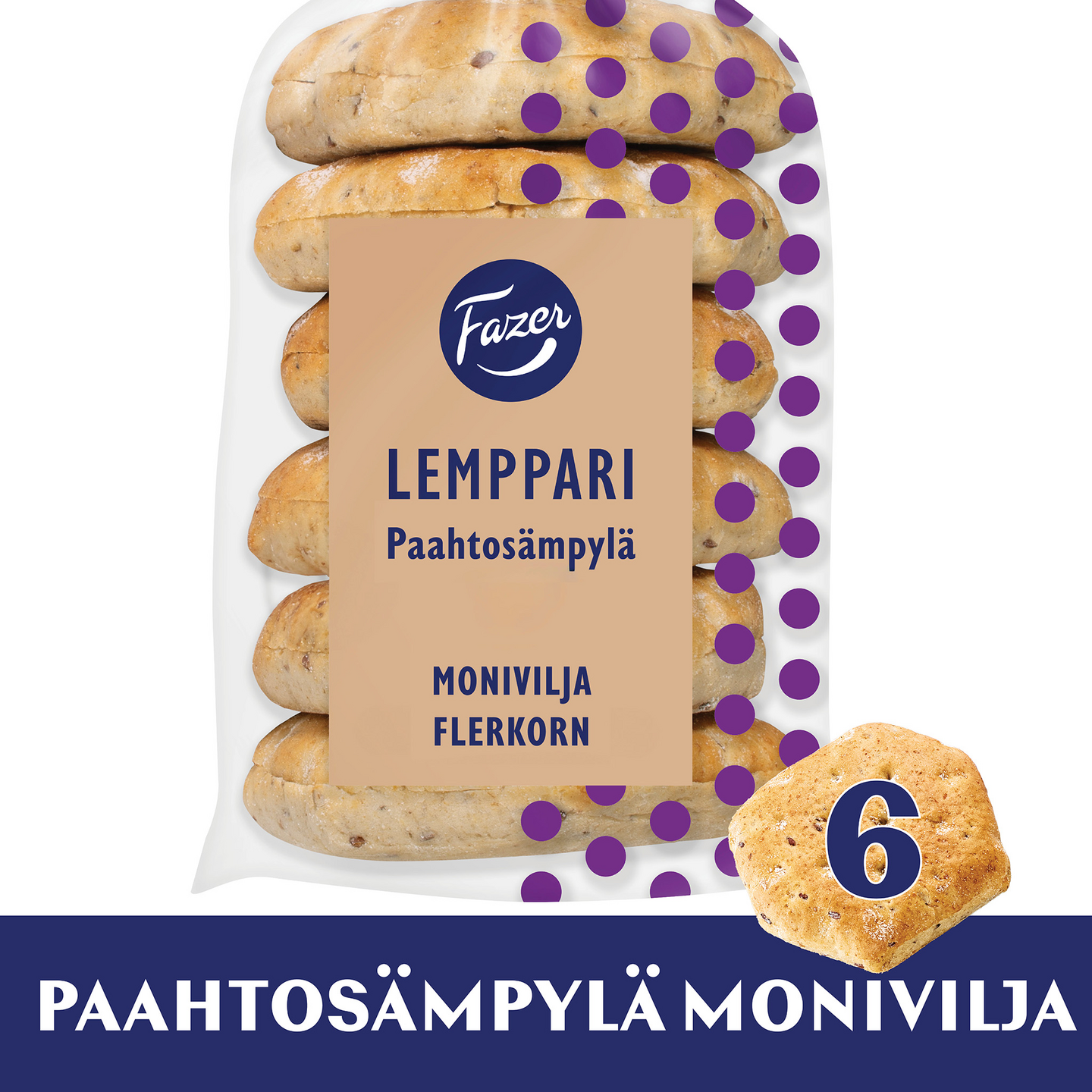 Fazer Lemppari Paahtosämpylä Monivilja 6kpl/330g