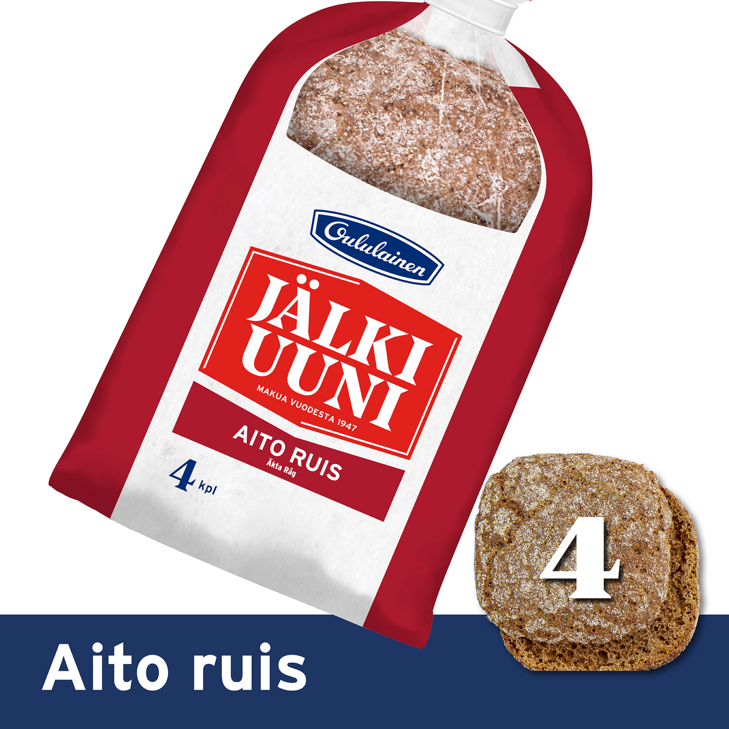 Oululainen Jälkiuuni Aito Ruis 4kpl 240g, täysjyväruisleipä