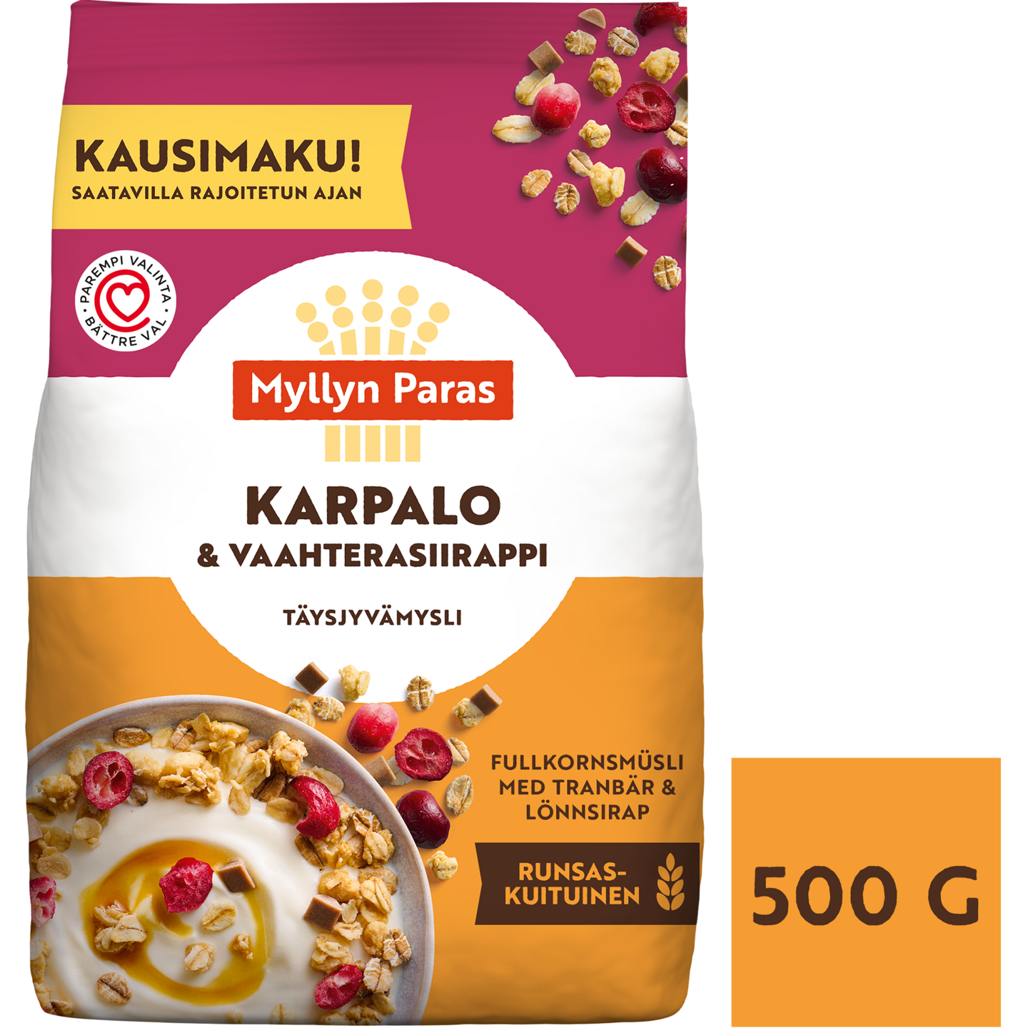 Myllyn Paras täysjyvämysli LIMITED EDITION Karpalo-Vaahterasiirappi 500g
