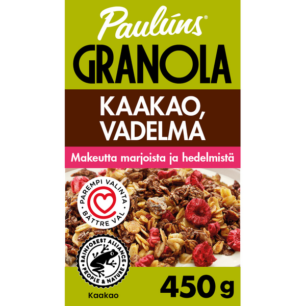 Paulúns granola kaakao ja vadelma 450g