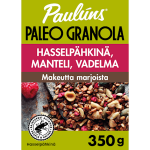 Paulúns Paleo granola 350g hasselpähkinä,manteli ja vadelma