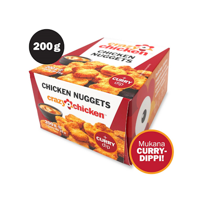 Crazy Chicken Chicken Nuggets - paneroidut kananuggetit 200g + currykastike 25g pakaste