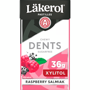 Läkerol Dents Raspberry Salmiak ksylitolipastilli 36g