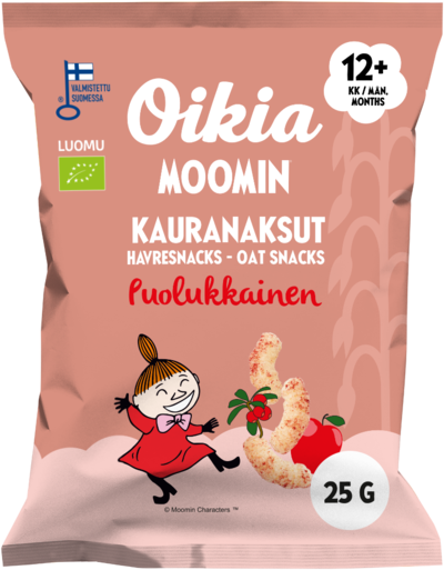 Oikia Moomin Luomu kauranaksut puolukkainen 25 g 12+ kk gluteeniton