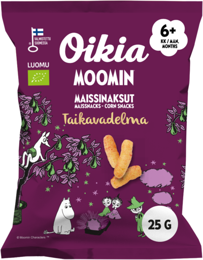 Oikia Moomin Luomu maissinaksut Taikavadelma 25 g 6kk gluteeniton