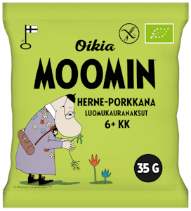 Oikia Moomin Luomukauranaksu herne-porkkana 35g 6+ kk