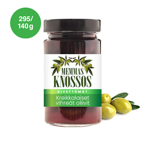 Memmas Knossos kreikkalaiset kivettömät vihreät oliivit 295g/140g