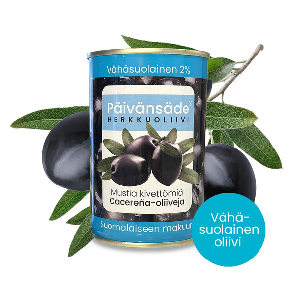 Päivänsäde Herkkuoliivi musta kivetön vähäsuolainen 300g/130g