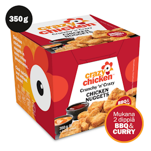 Crazy Chicken Crunchy 'n' Crazy Chicken Nuggets kananuggetit 350g ja kastike 2x25g paneroitu pakaste