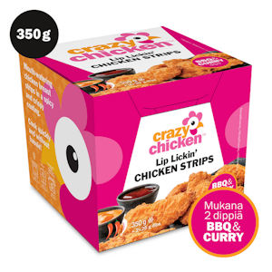 Crazy Chicken Lip Lickin' Chicken Strips paneroidut mausteiset rintafilepalat 350g + kastike pakaste