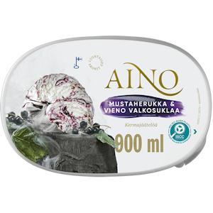 Aino 520g/0,9L Mustaherukka & Vieno Valkosuklaa kermajäätel