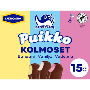 Pingviini Puikko laktoositon kermajäätelöpuikkolajitelma monipakkaus Kolmoset 15x32g