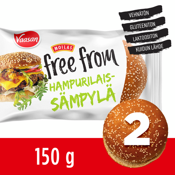 Vaasan Moilas Free From gluteeniton hampurilaissämpylä 2kpl/150g