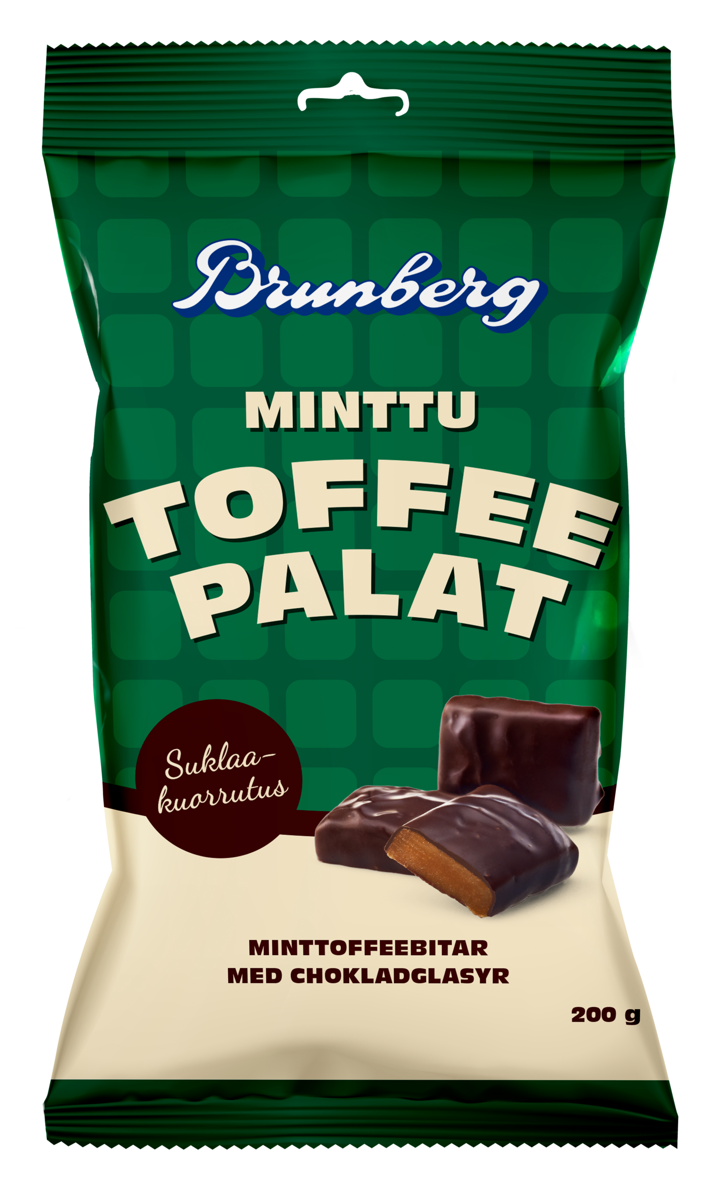 Brunberg Tummalla suklaalla kuorrutettu Minttutoffeepala 200g