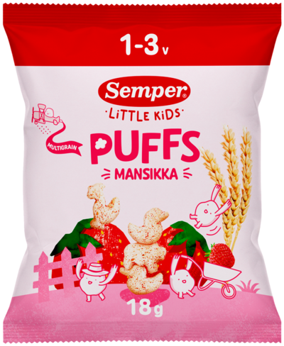 Semper Multigrain Puffs Strawberry monivilja luomunaksu 1-3v 18g