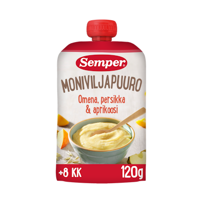 Semper Moniviljapuuro Omena, persikka & aprikoosi 120g alkaen 8 kk käyttövalmis lastenpuuro
