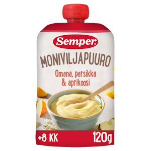 Semper Moniviljapuuro Omena, persikka & aprikoosi 120g alkaen 8 kk käyttövalmis lastenpuuro