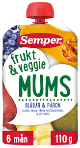 Semper Frukt & Veggie Mums mustikka & päärynä 110g alkaen 6kk