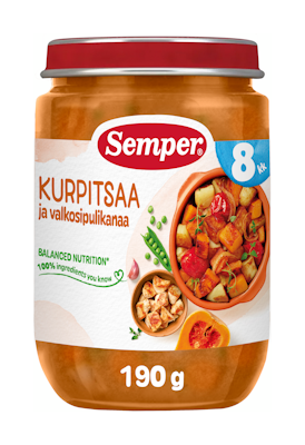 Semper Kurpitsaa ja valkosipulikanaa lastenateria 190g alkaen 8 kk